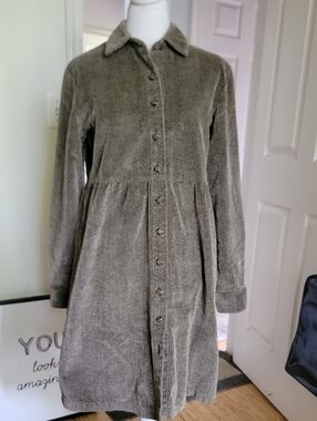 Talbots Women's Olive Corduroy Button-Front Shirt Dress